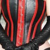 leather corset/nylons