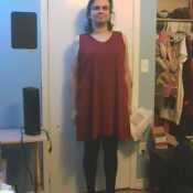 Me just wearing breast forms, dress, and leggings [NO GLASSES]
