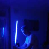 Look... I've got a blue flashy lightsaber!!@???##