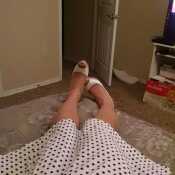 White peep toe high heels and dress