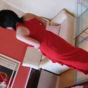 A Japanese girl put on a red dress