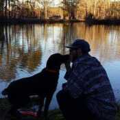 At my pond with my dog