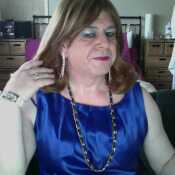 Stephanie in her blue satin dress