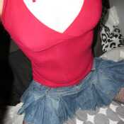 I love my denim skirt.. it works well with my red top and pink panties x